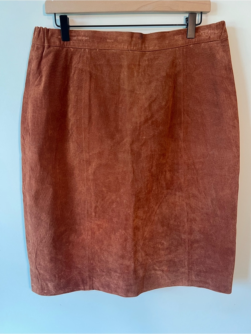 Pelle 100% Genuine Suede Leather Skirt in Warm Camel Size 16